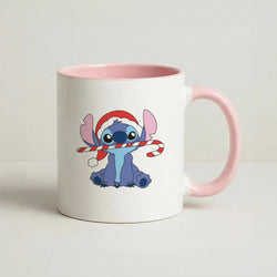 Cute Blue Alien Candycane Coffee Pink Mug