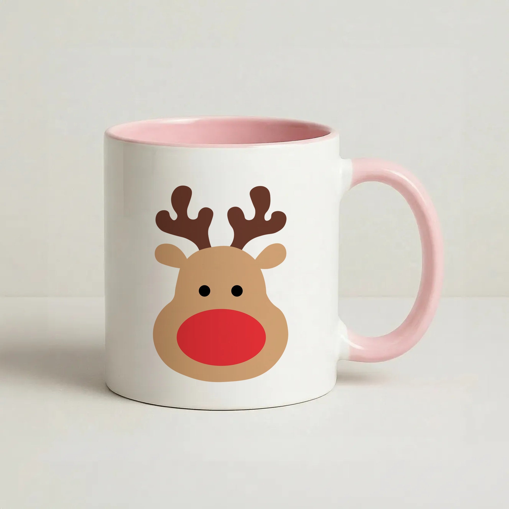 Rudolph Face - Christmas Coffee Pink Mug