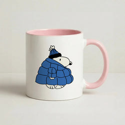 Cartoon Beagle Puffer Jacket Blue Coffee Pink Mug