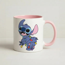 Cute Blue Alien Fairylights Coffee Pink Mug