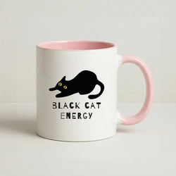 Black Cat Energy Coffee Pink Mug