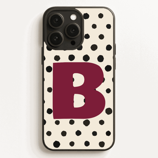 Personalised polka dot phone case with your initial, in ten colourways