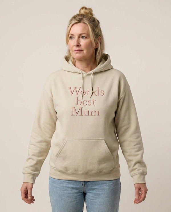 Worlds Best Mum - Floral Mother's Day Hoodie — Sand Front, worn