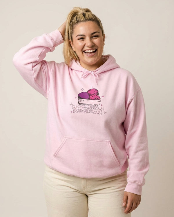 Moonbeam Icecream Hoodie — Pink Front, worn