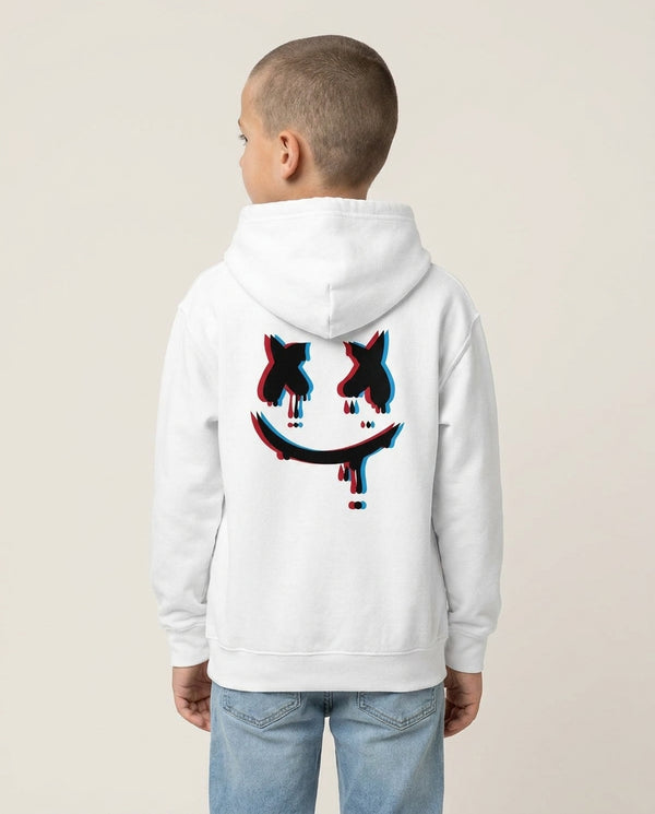 Blue Blur - White Helmet DJ Kids Hoodie — White Back, worn