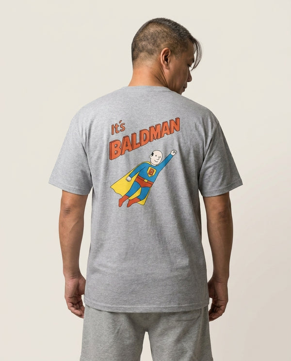 It's Baldman - Father's Day T-Shirt — Grey Back, worn