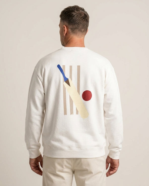 Wickets - Cricket Sweatshirt — White Back, worn