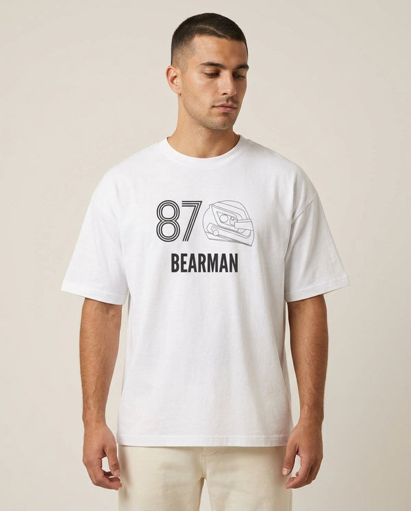 Bearman Helmet 2026  T-Shirt — White Front, worn