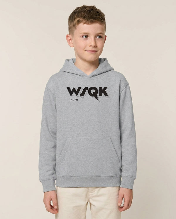 WSQK Radio Kids Hoodie — Grey Front, worn