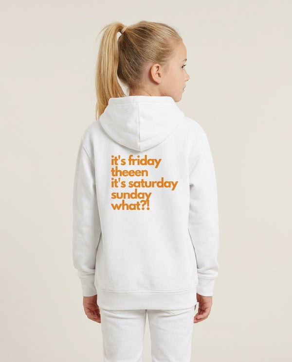 Friday Theeen Kids Hoodie White Back, worn