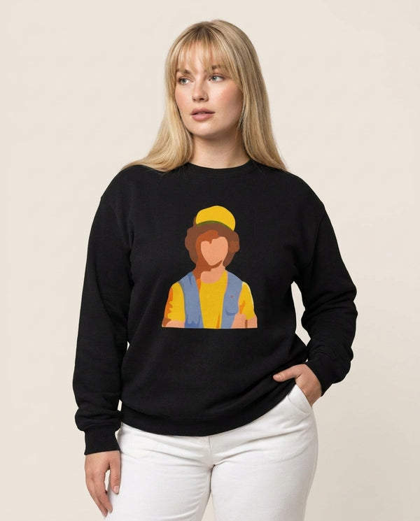 Faceless Dustin - Stranger Things Sweatshirt — Black Front, worn