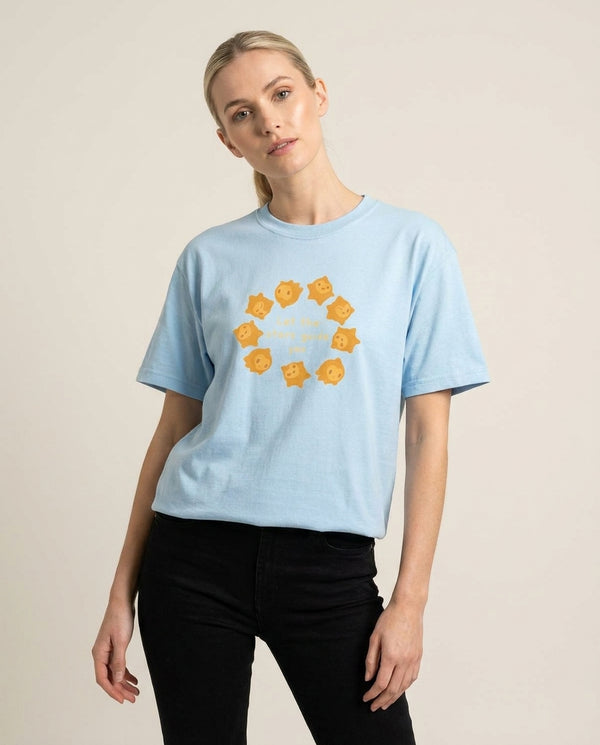 Star Pattern - Wish T-Shirt — Blue Front, worn