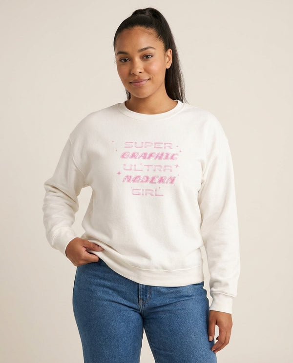 Super Graphic Ultra Modern Girl - Chappell Sweatshirt — White Front, worn