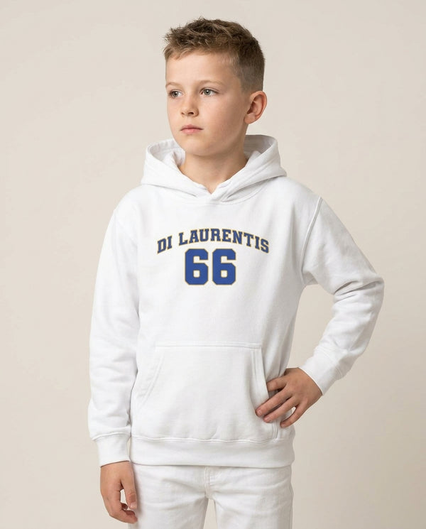 Di Laurentis Kids Hoodie — White Front, worn