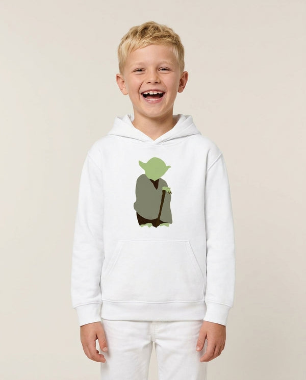 Yoda Faceless Kids Hoodie — White Front, worn