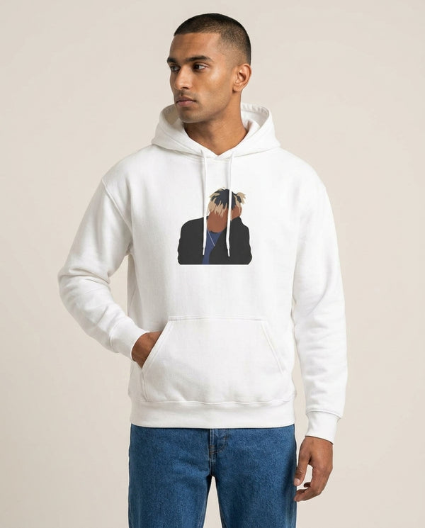 Sad - Juice Hoodie — White Front, worn