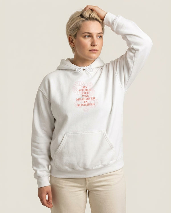 Dasies Quote Hoodie — White Front, worn
