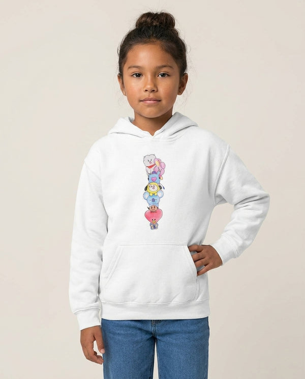 K-Pop Band BT21 Drawing Kids Hoodie — White Front, worn