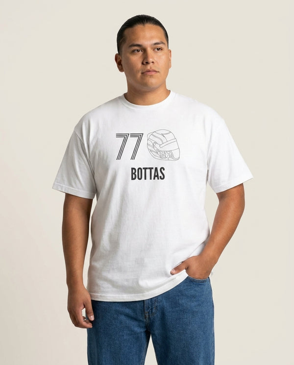 Bottas Helmet 2026 T-Shirt — White Front, worn