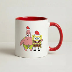 Cartoon Sponge And Starfish Christmas Hats Coffee Red Mug