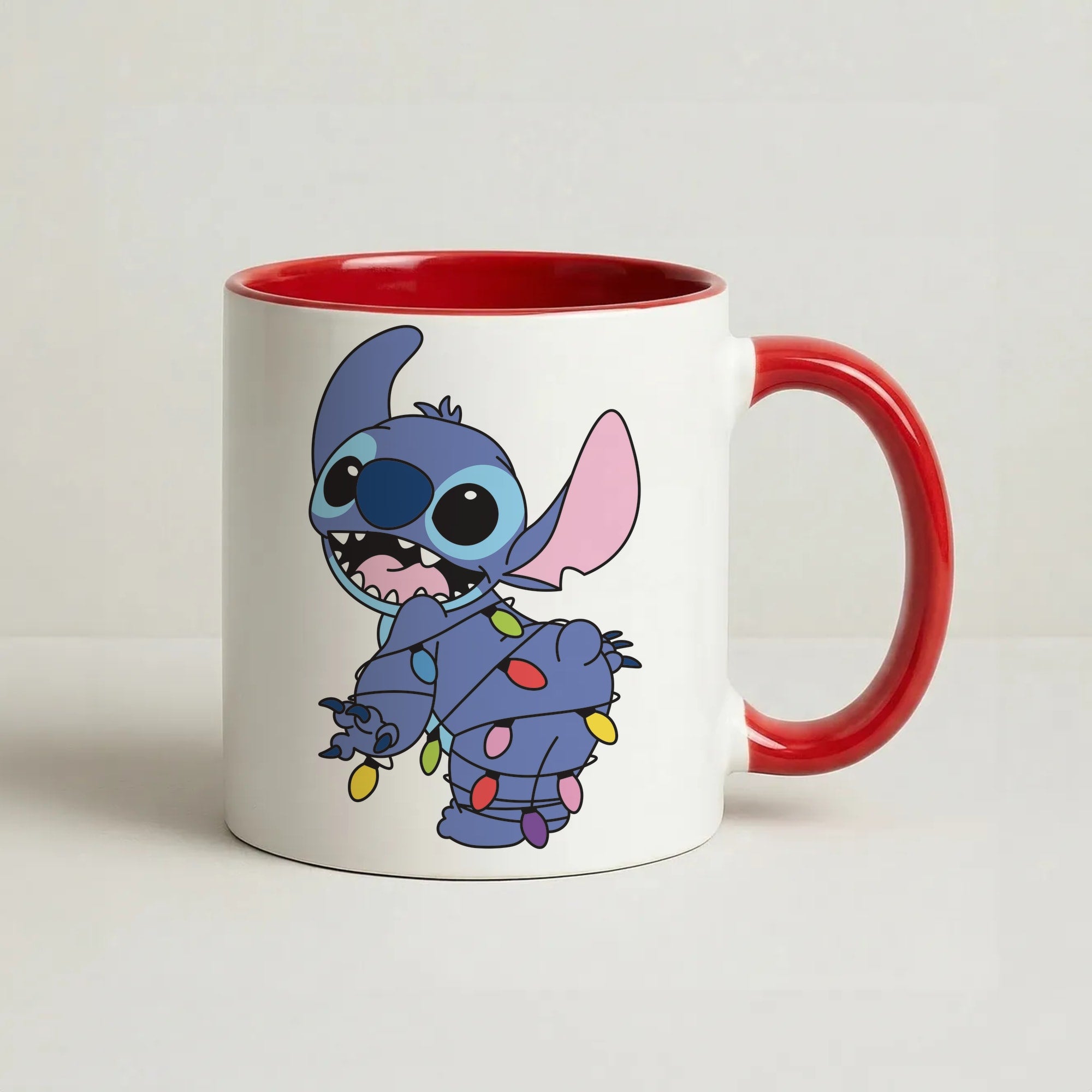 Cute Blue Alien Fairylights Coffee Red Mug
