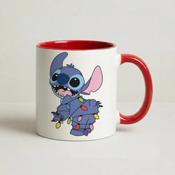 Cute Blue Alien Fairylights Coffee Red Mug