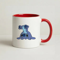 Cute Blue Alien Handstand Coffee Red Mug