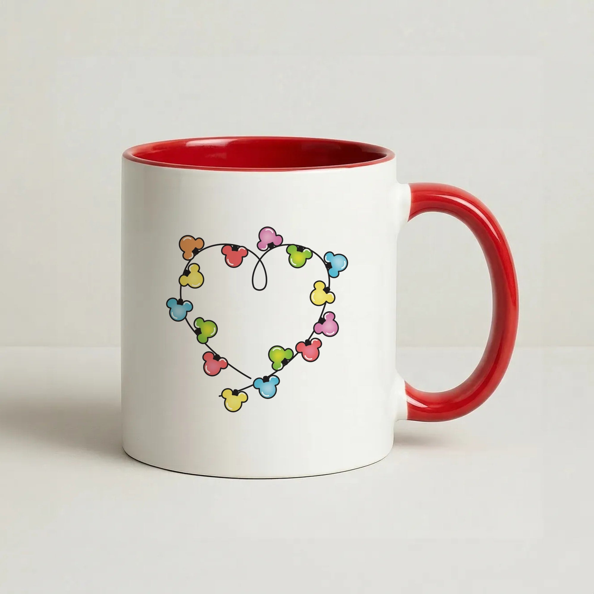 Cartoon Mouse Christmas Fairylights Heart Coffee Red Mug