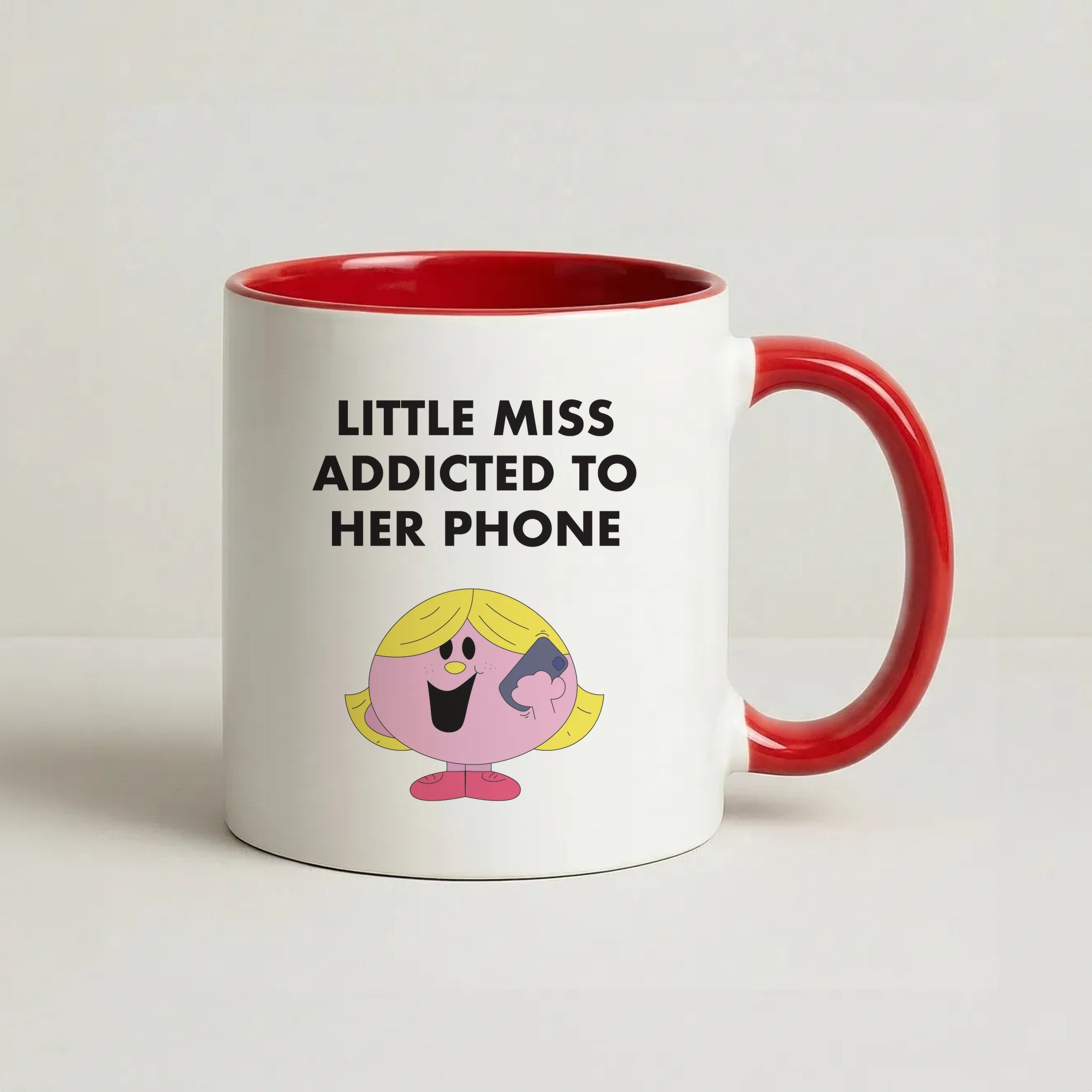Little Miss Addicted To Her Phone - Aesthetic Quote Coffee Red Mug