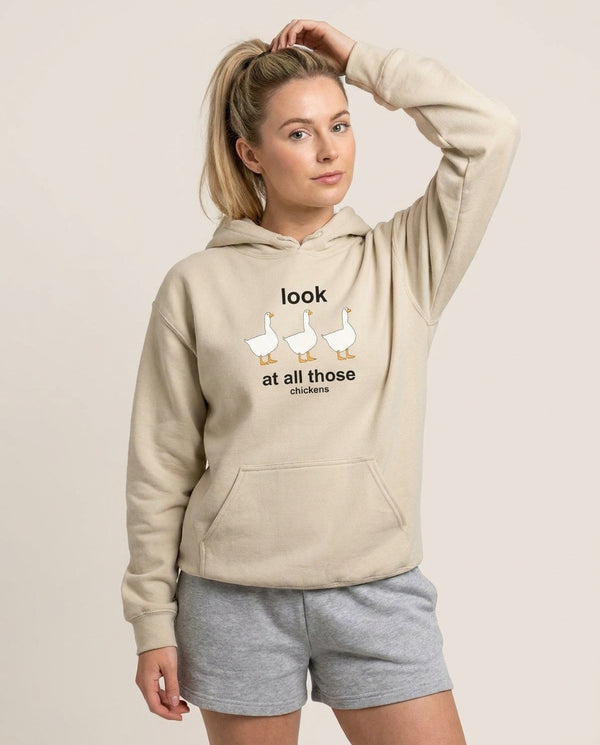 Look At All Those Chickens - Memes Hoodie — Sand Front, worn