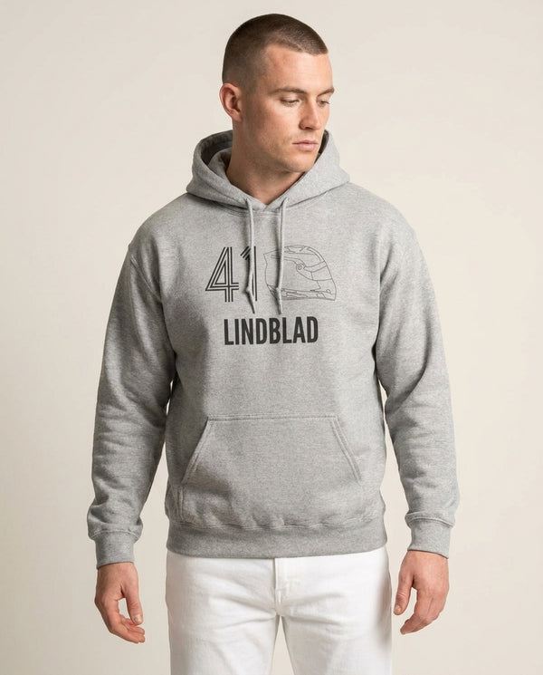 Lindblad Helmet 2026 Hoodie — Grey Front, worn
