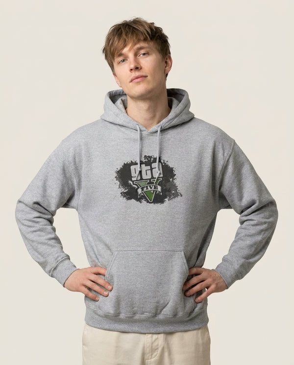 Five - Video Game Hoodie — Grey Front, worn