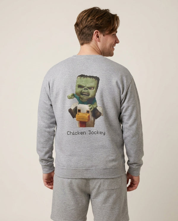 Chicken Jockey  Sweatshirt — Grey Back, worn