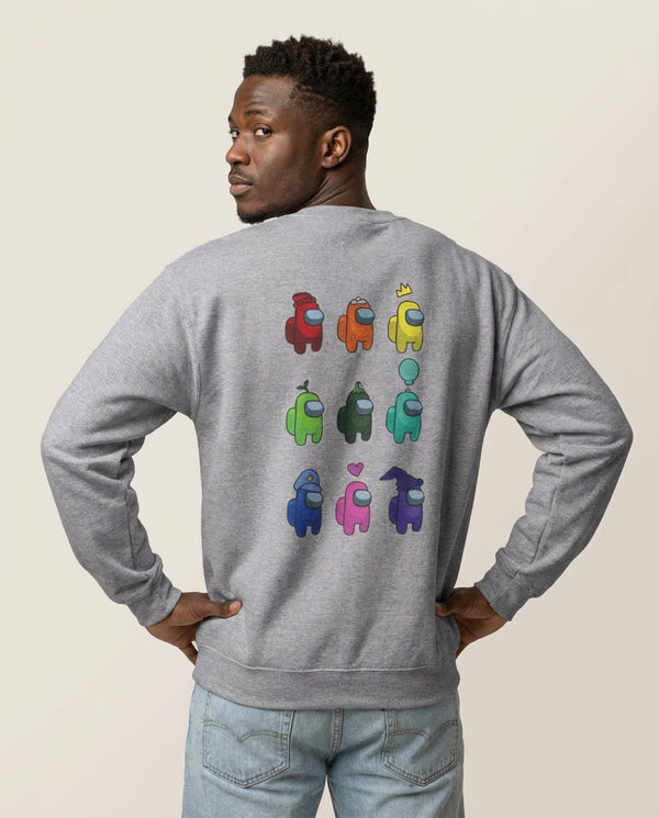 Among Gaming characters Sweatshirt — Grey Back, worn