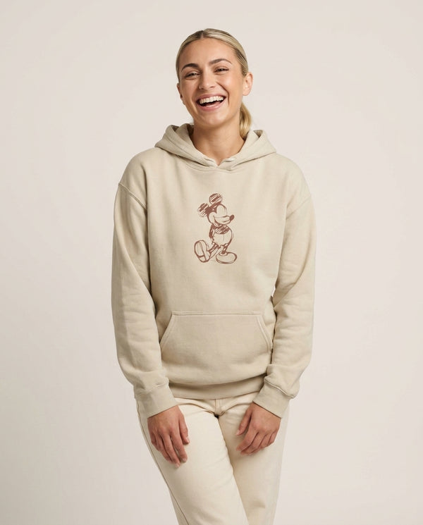 Sketched Mouse Outline Beige  Hoodie — Sand Front, worn