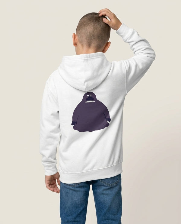 The Groke Kids Hoodie — White Back, worn