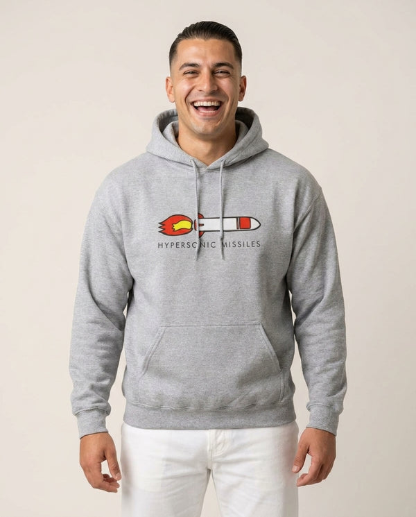 Hypersonic Missiles - Fender Hoodie — Grey Front, worn