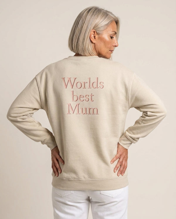 Worlds Best Mum - Floral Mother's Day Sweatshirt — Sand Back, worn