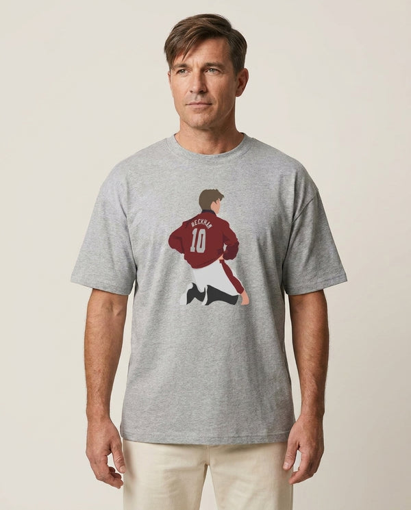 Beckham T-Shirt — Grey Front, worn