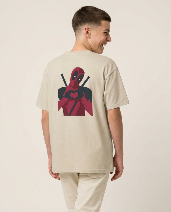 DP heart T-Shirt — Sand Back, worn