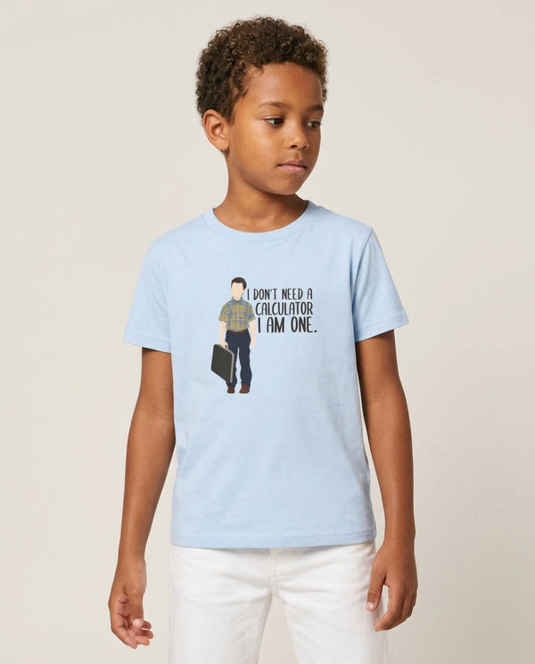 I Don't Need A Calculator - Sheldon Kids T-Shirt — Blue Front, worn