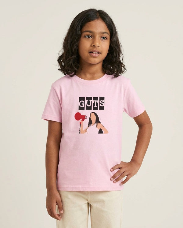 Olivia Red Megaphone Kids T-Shirt — Pink Front, worn