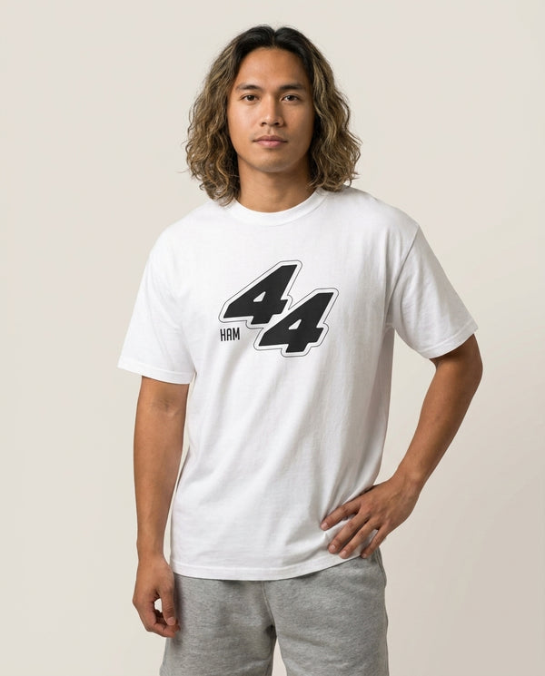 Dark Red Retro 44  T-Shirt — White Front, worn