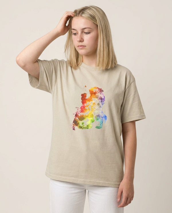 Watercolour Beauty Fairytale T-Shirt — Sand Front, worn
