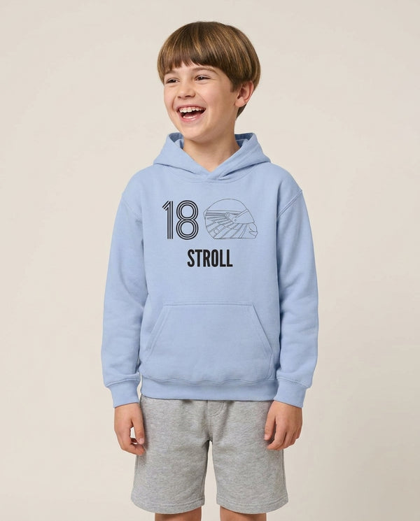 Stroll Helmet 2026 Kids Hoodie — Blue Front, worn