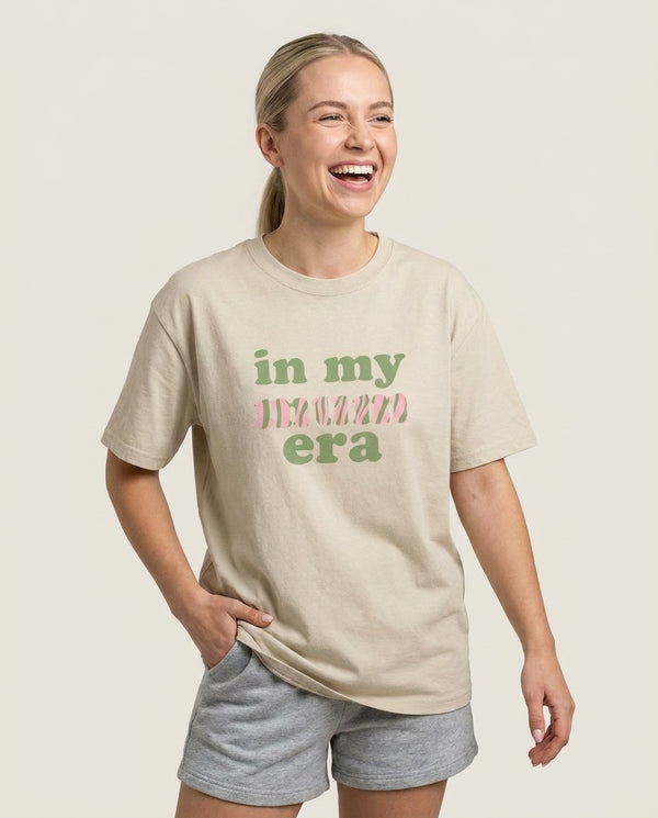 In My Mum Era T-Shirt — Sand Front, worn