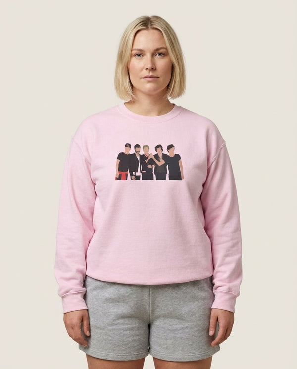 The 1D Crew Sweatshirt — Pink Front, worn