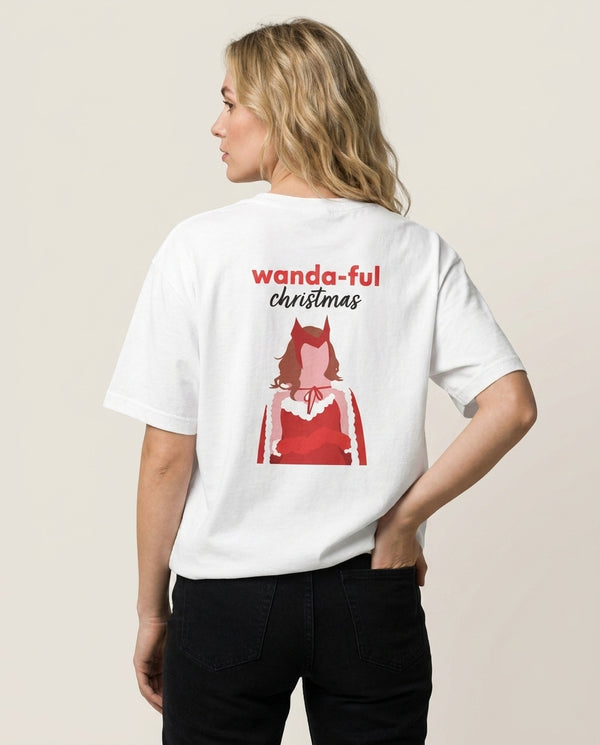 Wanda-ful Christmas T-Shirt — White Back, worn