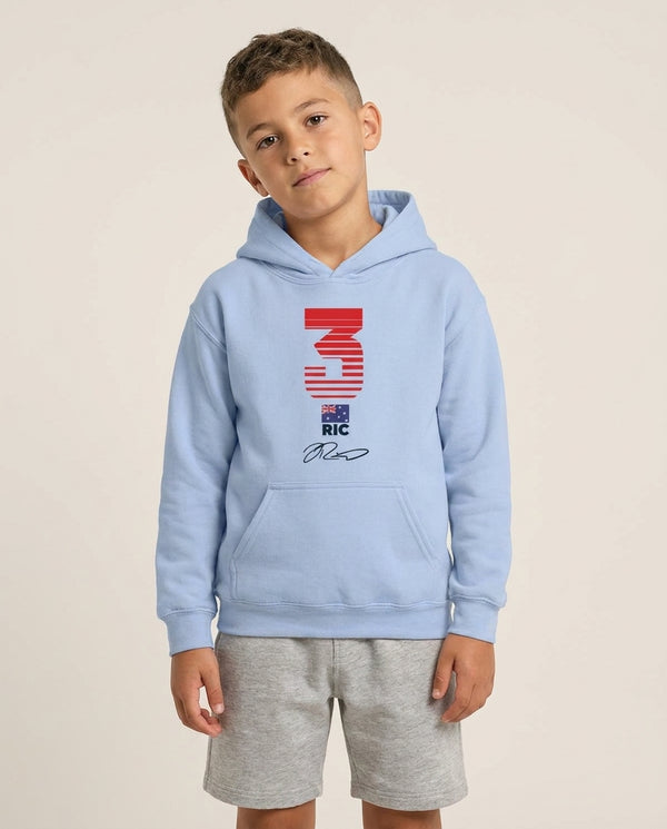 Ricciardo - F1 Kids Hoodie — Blue Front, worn
