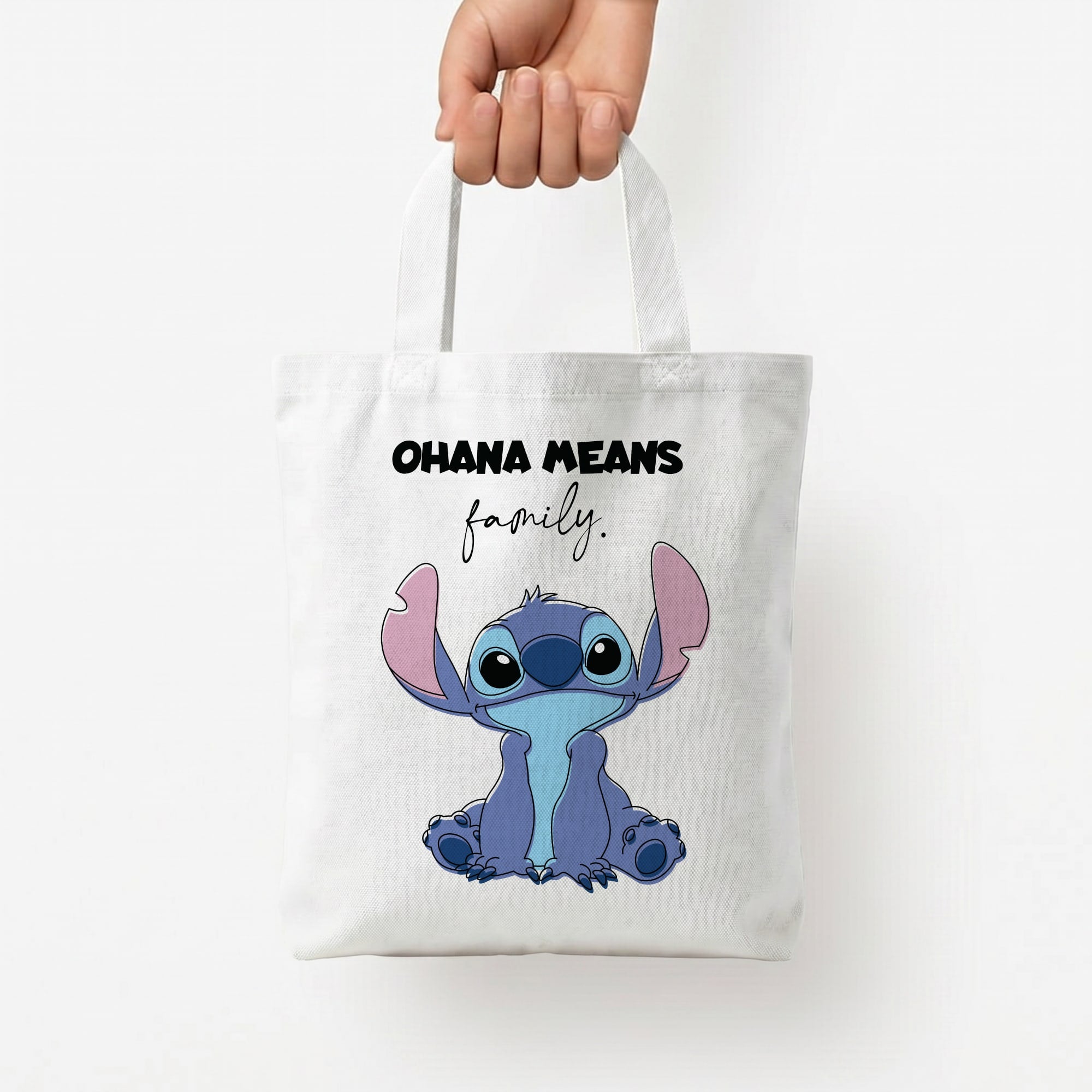 Ohana Means Family Pink Tote Bag — White / Small